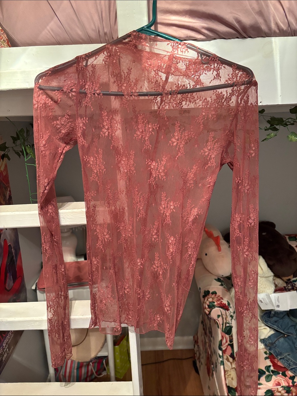 Free People Sheer Lace Long-Sleeve Top - Light Maroon